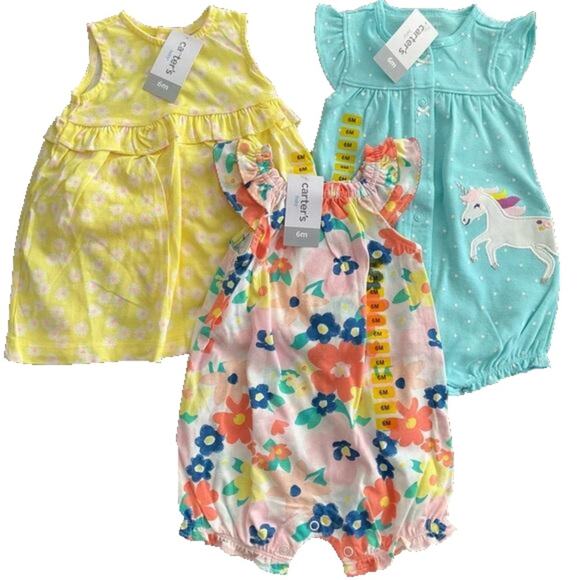 Carter's Baby Girls Yellow Dress and Floral Romper Set Size 6 month’s NWT - Picture 1 of 8